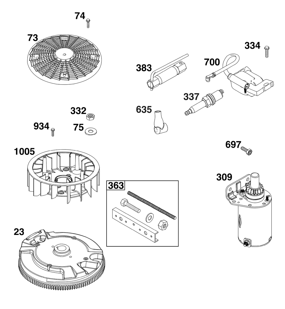 Flywheel, Ignition, And Starter Group Diagram and Parts List for 40N877-0032-B5  Briggs and Stratton Engine